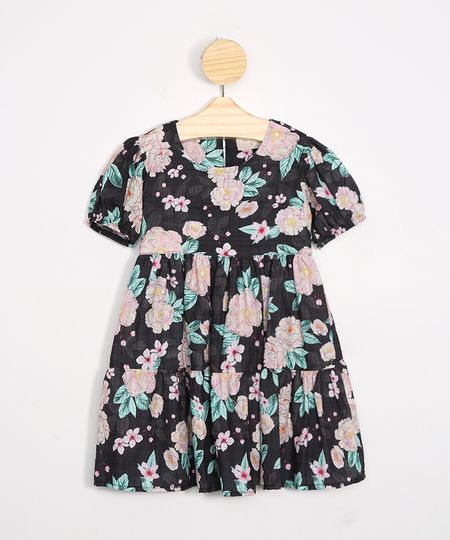 Vestido-Infantil-Estampado-Floral-Manga-Bufante-Preto-9987118-Preto_1