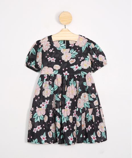 Vestido-Infantil-Estampado-Floral-Manga-Bufante-Preto-9987118-Preto_1