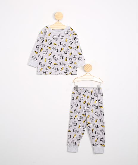 Pijama-Infantil-Estampado-de-Snoopy-Manga-Longa-Cinza-Mescla-9978441-Cinza_Mescla_1