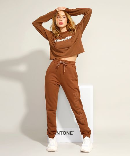 Calca-Jogger-de-Moletom-com-Cordao-e-Bolsos-Cintura-Super-Alta-Pantone-Marrom-9985816-Marrom_1
