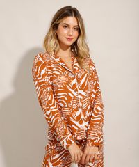 Camisa-de-Pijama-em-Viscose-Estampada-Animal-Print-Manga-Longa-com-Botoes-Mostarda-9954382-Mostarda_1