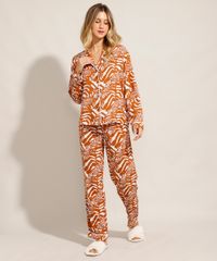 Camisa-de-Pijama-em-Viscose-Estampada-Animal-Print-Manga-Longa-com-Botoes-Mostarda-9954382-Mostarda_3