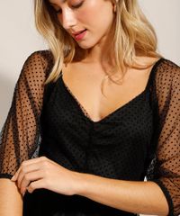 Vestido-de-Tule-Poa-Flocado-com-Franzido-Curto-Manga-Bufante-Preto-9989437-Preto_4