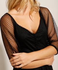 Vestido-de-Tule-Poa-Flocado-com-Franzido-Curto-Manga-Bufante-Preto-9989437-Preto_5