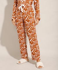 Calca-de-Pijama-em-Viscose-Estampada-Animal-Print-com-Amarracao-Mostarda-9975183-Mostarda_1