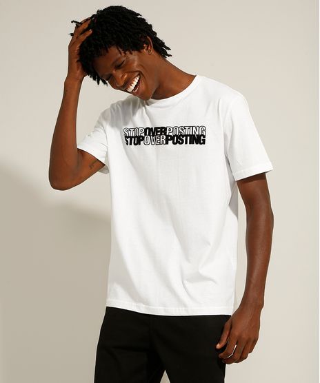 Camiseta-de-Algodao--Stop-Overposting--Flocada-Manga-Curta-Gola-Careca-Branca-9981272-Branco_1