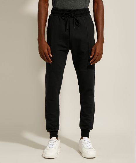 Calca-Relaxed-Jogger-de-Moletom-com-Recorte-Canelado-e-Bolsos-de-Ziper-Preta-9984860-Preto_1