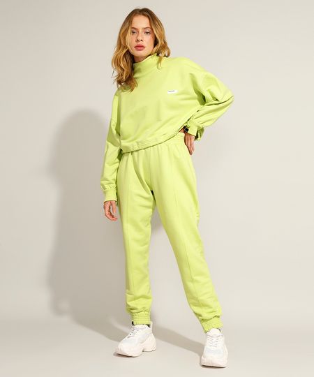 Calca-Jogger-de-Moletom-com-Frisos-Cintura-Super-Alta-Pantone-Verde-9985817-Verde_1