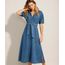 Vestido-Chemise-Jeans-Midi-com-Faixa-de-Amarrar-e-Manga-Curta-Azul-Medio-9992006-Azul_Medio_1