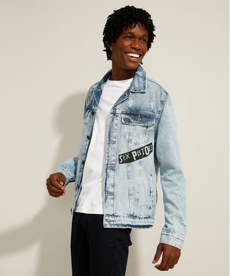Jaqueta-Trucker-Jeans-Marmorizada-da-Banda-Sex-Pistols-com-Bolsos-e-Puidos-Azul-Claro-9982016-Azul_Claro_1