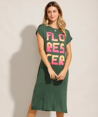 Vestido-Midi--Florescer--com-Fendas-Manga-Curta-Decote-Redondo-Verde-Escuro-9985421-Verde_Escuro_1