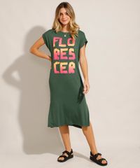 Vestido-Midi--Florescer--com-Fendas-Manga-Curta-Decote-Redondo-Verde-Escuro-9985421-Verde_Escuro_3