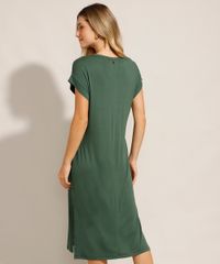 Vestido-Midi--Florescer--com-Fendas-Manga-Curta-Decote-Redondo-Verde-Escuro-9985421-Verde_Escuro_4