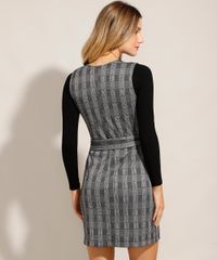 Vestido-Envelope-Curto-Estampado-Xadrez-com-Faixa-de-Amarrar-Cinza-9985272-Cinza_2