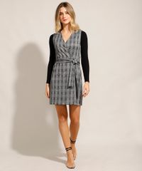 Vestido-Envelope-Curto-Estampado-Xadrez-com-Faixa-de-Amarrar-Cinza-9985272-Cinza_3