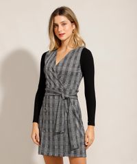 Vestido-Envelope-Curto-Estampado-Xadrez-com-Faixa-de-Amarrar-Cinza-9985272-Cinza_6