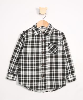 Camisa-Infantil-de-Flanela-Estampada-Xadrez-com-Bolsos-Preta-9987684-Preto_1