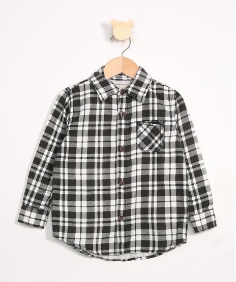 Camisa-Infantil-de-Flanela-Estampada-Xadrez-com-Bolsos-Preta-9987684-Preto_1