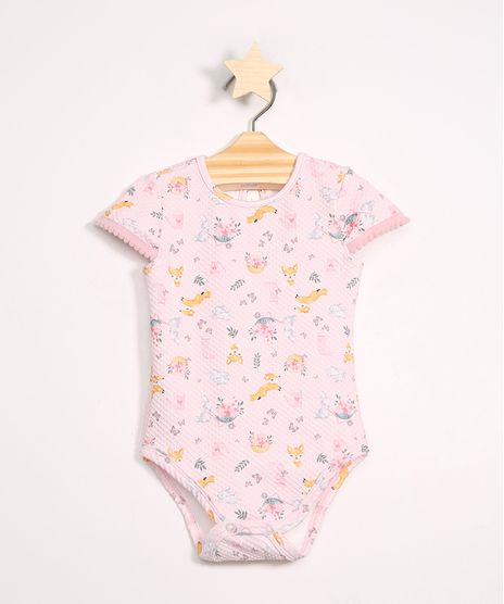 Body-Infantil-Texturizado-Estampado-de-Raposinhas-Manga-Curta-Decote-Redondo-Rosa-9991111-Rosa_1