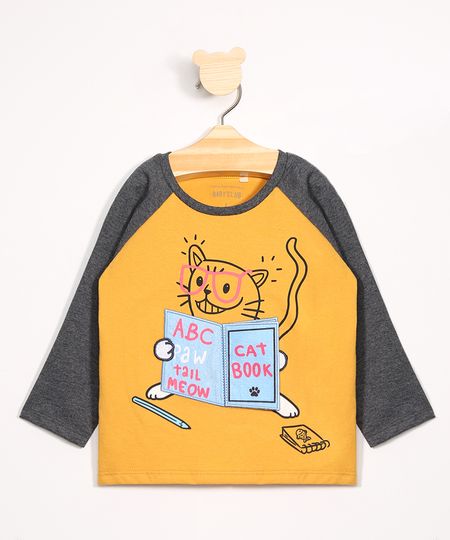 Camiseta-Infantil-Gatinho-Leitor-Estampa-Interativa-Manga-Longa-Gola-Careca-Amarela-9977365-Amarelo_1