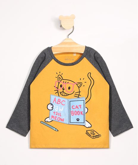 Camiseta-Infantil-Gatinho-Leitor-Estampa-Interativa-Manga-Longa-Gola-Careca-Amarela-9977365-Amarelo_1