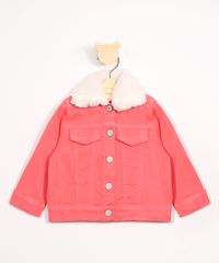Jaqueta-Infantil-de-Sarja-com-Bolsos-Gola-Esporte-com-Pelo-Coral-9987736-Coral_1