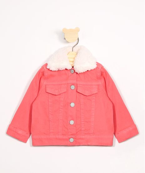 Jaqueta-Infantil-de-Sarja-com-Bolsos-Gola-Esporte-com-Pelo-Coral-9987736-Coral_1