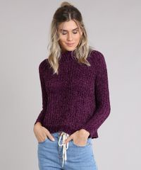 Sueter-Feminino-Gola-Alta-em-Trico-de-Chenille-Manga-Longa-Roxo-8891761-Roxo_1