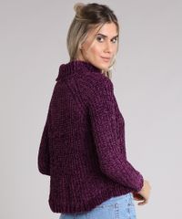 Sueter-Feminino-Gola-Alta-em-Trico-de-Chenille-Manga-Longa-Roxo-8891761-Roxo_2