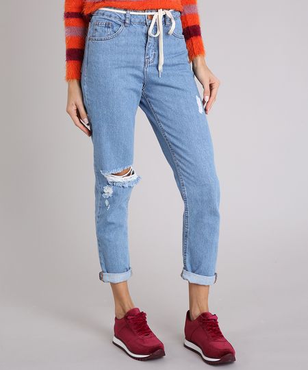 Calca-Jeans-Feminina-Mom-com-Rasgos-e-Cadarco-Azul-Claro-9113399-Azul_Claro_1