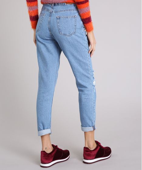 calça jeans com cadarço feminina