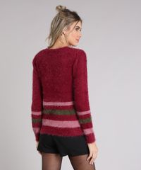 Sueter-Feminino-em-Trico-Felpudo-com-Listras-Vinho-8883222-Vinho_2