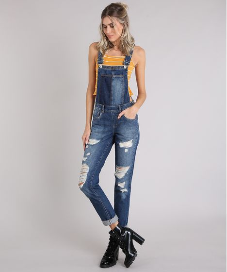 macacão jeans comprido feminino