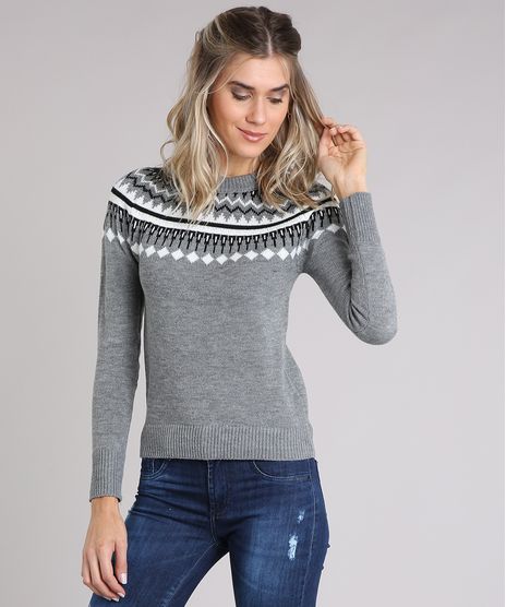 Sueter-Feminino-em-Trico-com-Estampa-Etnica-Cinza-Mescla-8886773-Cinza_Mescla_1