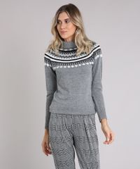 Sueter-Feminino-Gola-Alta-em-Trico-com-Estampa-Etnica-Cinza-Mescla-8886728-Cinza_Mescla_1