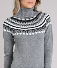 Sueter-Feminino-Gola-Alta-em-Trico-com-Estampa-Etnica-Cinza-Mescla-8886728-Cinza_Mescla_4