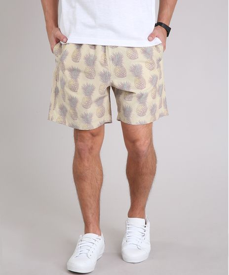 Bermuda-Masculina-Estampada-de-Abacaxis-com-Bolsos-Amarela-9200751-Amarelo_1
