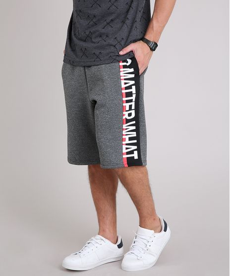 Bermuda-Masculina-Faixa-Lateral-com-Bolsos-Cinza-Mescla-Escuro-9201504-Cinza_Mescla_Escuro_1