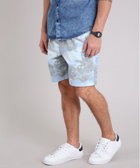 Bermuda-Masculina-Estampada-de-Coqueiros-com-Bolsos-Azul-9200753-Azul_1