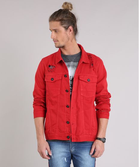 Jaqueta-Masculina-Trucker-de-Sarja-com-Puidos-Vermelha-9166449-Vermelho_1