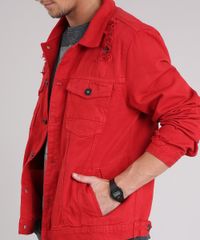 Jaqueta-Masculina-Trucker-de-Sarja-com-Puidos-Vermelha-9166449-Vermelho_4