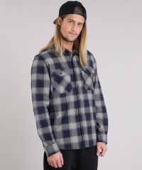 Camisa-Masculina-Xadrez-de-Flanela-Manga-Longa-Azul-Marinho-8863639-Azul_Marinho_1