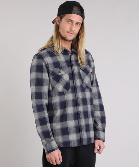 Camisa-Masculina-Xadrez-de-Flanela-Manga-Longa-Azul-Marinho-8863639-Azul_Marinho_1