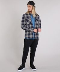 Camisa-Masculina-Xadrez-de-Flanela-Manga-Longa-Azul-Marinho-8863639-Azul_Marinho_3
