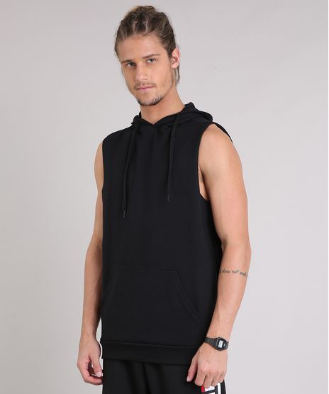 Regata-Masculina-Longa-com-Bolso-e-Capuz-em-Moletom-Preta-9194378-Preto_1