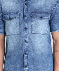 Camisa-Jeans-Masculina-Marmorizada-com-Bolsos-Manga-Curta-Azul-Medio-8820847-Azul_Medio_4