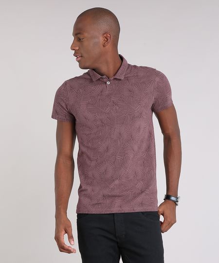 Polo-Masculina-Slim-Fit-Estampada-de-Folhagem-Manga-Curta-em-Algodao---Sustentavel-Roxa-9114975-Roxo_1