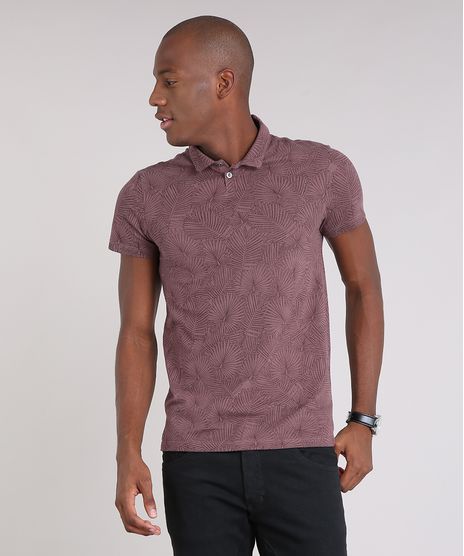 Polo-Masculina-Slim-Fit-Estampada-de-Folhagem-Manga-Curta-em-Algodao---Sustentavel-Roxa-9114975-Roxo_1