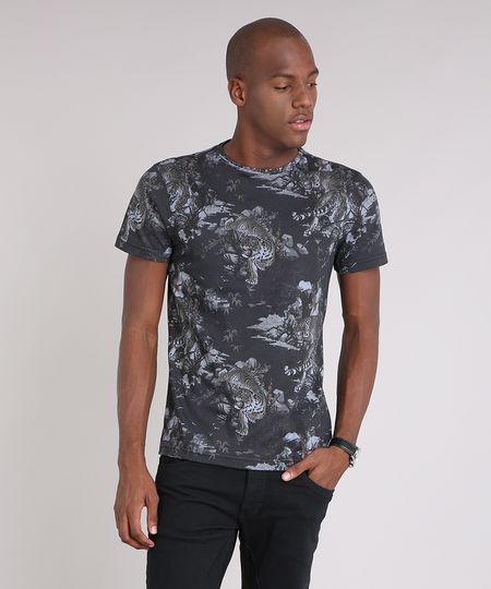 Camiseta-Masculina-Slim-Fit-Estampada-de-Tigres-Manga-Curta-Gola-Careca-Preta-9164488-Preto_1