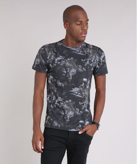 Camiseta-Masculina-Slim-Fit-Estampada-de-Tigres-Manga-Curta-Gola-Careca-Preta-9164488-Preto_1